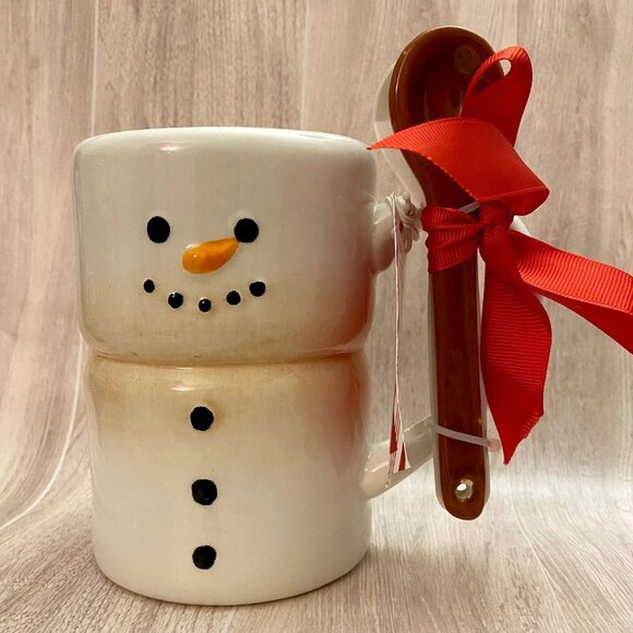 Smores S’mores Hot Cocoa Chocolate Mug Cup Marshmallow Snowman with spoon - Picture 1 of 7